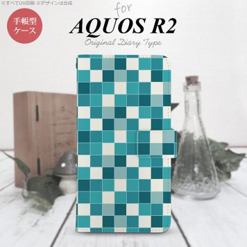 SH-03K/SHV42/706SH AQUOS R2 手帳型スマホケース カバー スクエア モザイク ターコイズ  nk-004s-r2-dr1017