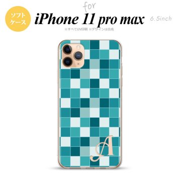 iPhone11ProMax iPhone11pro max スマホケース ソフトケース スクエア モザイク ターコイズ +アルファベット メンズ レディース nk-i11pm-tp1017i
