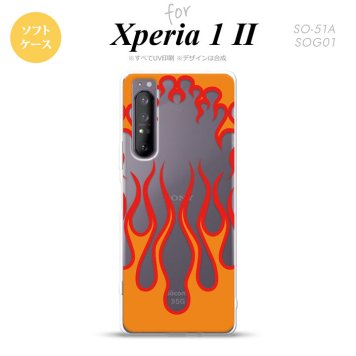 Xperia 1 II 5G スマホケース 背面カバー ストラップホール有り ソフトケース ファイヤー 炎 クリア 赤 ストラップホール おしゃれ かわいい かっこいい メンズ レディース nk-xp12-tp1314