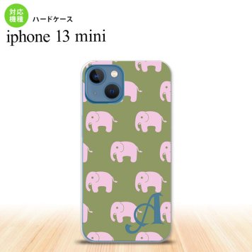 iPhone13mini iPhone13 mini ケース ハードケース ゾウ モスグリーン +アルファベット  nk-i13m-773i