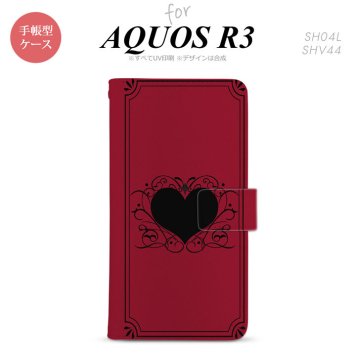 SH-04L/SHV44 AQUOS R3 手帳型スマホケース カバー ハート 飾り 赤  nk-004s-r3-dr614