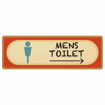 トイレ プレート 木製 MENS レトロ デザイン 右 矢印 長方形 27x9cm方向案内 進路ドア サインプレート ピクトサイン トイレマーク表示 案内 注意 施設 御手洗 TOILET おしゃれ シンプル 安全対策