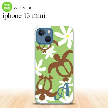 iPhone13mini iPhone13 mini ケース ハードケース ホヌ ティアレ 緑 +アルファベット  nk-i13m-1083i