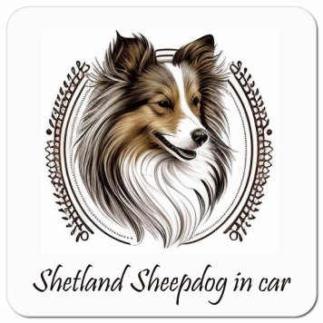イラスト付 Dog in Car シェットランドシープドッグ Bタイプ カーサイン 車 マグネットステッカー 犬 マグネット 強力 13x13cm 正方形 おしゃれ かわいい ドラレコステッカー 安全対策 危険運転 煽り運転 アニマル 動物 犬種別 屋外 防水 屋内