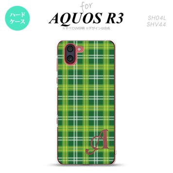 SH-04L SHV44 R3 AQUOS R3 スマホケース カバー チェック B 緑 +アルファベット nk-r3-436i