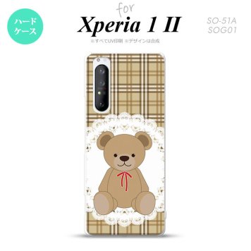 Xperia 1 II 5G スマホケース 背面カバー ストラップホール有り ハードケース くま チェック レース 茶 ストラップホール おしゃれ かわいい かっこいい メンズ レディース nk-xp12-753