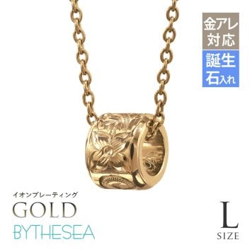 金属アレルギー対応 ネックレス ハワイアンジュエリー 純チタン ゴールドカラー ネックレス 誕生石 バレル Lサイズ チェーン 長さ選べる イオンプレーティング メンズ レディース プレゼント ハロウィン 【品番：CG-TIP403L-Y】
