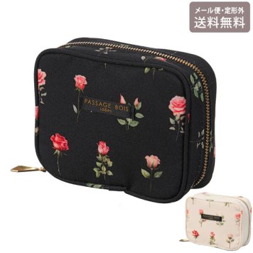  薔薇柄ミニティッシュ ポーチ PASSAGE BOIS idees 定形外 送料無料 日本製 抗菌防臭生地使用 コスメポーチ 化粧ポーチ バラ 薔薇 コンパクト 小さい ブラック