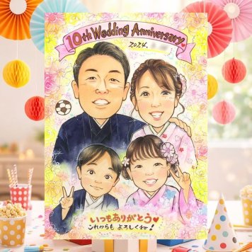 結婚10周年の記念に、ずっと飾っていたくなる似顔絵です。 似顔絵 プレゼント 結婚記念日 贈り物 手描き 名入れ ギフト 結婚10周年 周年記念 お祝い 記念 家族 夫婦 ご両親 下書き確認 修正無料 名入れ そっくり 喜ばれる 一生もの 実績多数 10周年 感謝 記念日 宝物 一生もの 闘病中の方への励まし 応援 感激 節目 バレンタインデー 古希祝い 大量注文 ブライダルギフト メモリアル