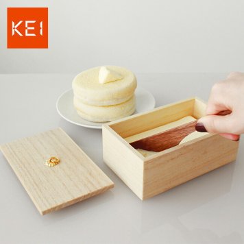 KEI ケイ 京指物 バターケース[バターを入れる桐箱のケース(容器) 木製のカッター付きバターケース 木のバターナイフ ふた付きの木箱 バター入れ] 3-4W