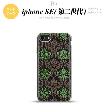 iPhoneSE 2 第二世代 iPhone8&iPhone7 共用 スマホケース 背面カバー ソフトケース ダマスク A クリア 茶 緑 おしゃれ かわいい かっこいい メンズ レディース nk-ise2-tp459