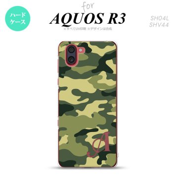 SH-04L SHV44 R3 AQUOS R3 スマホケース カバー ウッドランド 迷彩 A 緑 +アルファベット nk-r3-1157i