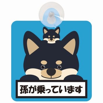 孫が乗っています 祖父母と孫 黒柴 ブルー セーフティサイン 吸盤タイプ 収れん火災防止タイプ 安全運転 車内用 煽り運転対策 安全対策 カーサイン イラスト かわいい