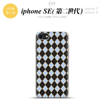 iPhoneSE 2 第二世代 iPhone8&iPhone7 共用 スマホケース 背面カバー ソフトケース アーガイル クリア 青 おしゃれ かわいい かっこいい メンズ レディース nk-ise2-tp1414
