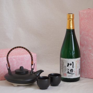 国産美濃焼 黒千代香2合セット2客ツル付(450g)繊月酒造 本格純米焼酎 相良村産米使用川辺 (熊本県) 720ml