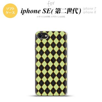 iPhoneSE 2 第二世代 iPhone8&iPhone7 共用 スマホケース 背面カバー ソフトケース アーガイル クリア 緑 おしゃれ かわいい かっこいい メンズ レディース nk-ise2-tp1408