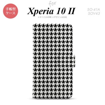 Xperia10 II 手帳型 スマホケース 全面印刷 おしゃれ ストラップホール有り 千鳥 格子 小 黒白 nk-004s-xp102-dr913