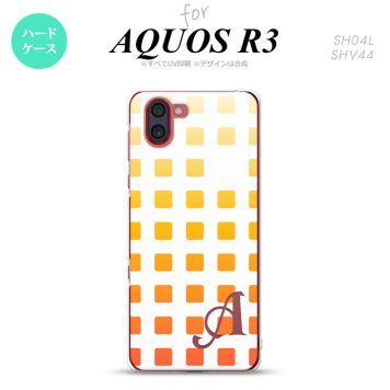 SH-04L SHV44 R3 AQUOS R3 スマホケース カバー スクエア ドット オレンジ +アルファベット nk-r3-1361i