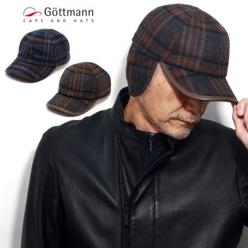 Gottmann キャップ メンズ 大きいサイズ 帽子 内耳付き 秋冬 防寒 イヤマフ付き ゴットマン チェック 柄 ウール 57cm 58cm 60cm 62cm チャコール 茶 ブラウン 誕生日 プレゼント クリスマス ギフト包装 ラッピング 父の日