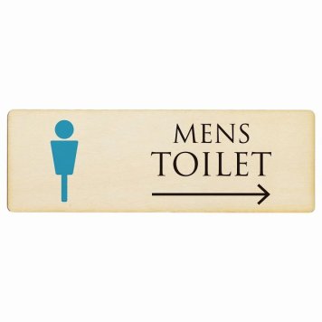 トイレ プレート 木製 MENS ナチュラル＆カラー 右 矢印 長方形 27x9cm方向案内 進路ドア サインプレート ピクトサイン トイレマーク表示 案内 注意 施設 御手洗 TOILET おしゃれ シンプル 安全対策