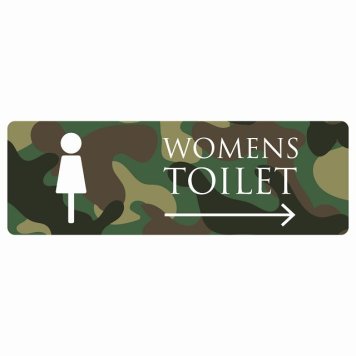 トイレ 案内 シール WOMENS 迷彩 カラー 右 矢印 長方形 方向案内 進路ドア 防水 屋内 屋外 サインステッカー ピクトサイン トイレマーク表示 案内 注意 施設 御手洗 TOILET おしゃれ シンプル 安全対策