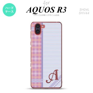 SH-04L SHV44 R3 AQUOS R3 スマホケース カバー チェック ボーダー 紫 +アルファベット nk-r3-1601i