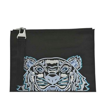ケンゾー KENZO バッグ FA65PM302F20 99E LARGE CANVAS KAMPUS TIGER POUCH ラージ キャンバス カンプス タイガー ポーチ ストラップ付 クラッチバッグ BLACK ブラック＋ライトブルー＋ブルーグリーン系マルチ