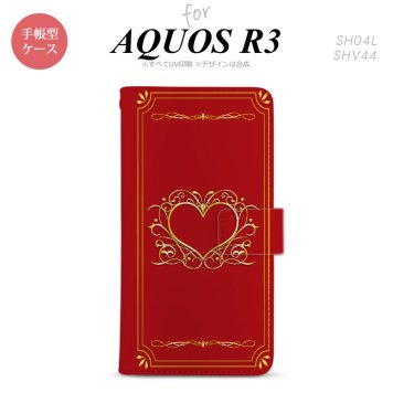 SH-04L/SHV44 AQUOS R3 手帳型スマホケース カバー ハート 飾り 赤 金  nk-004s-r3-dr618