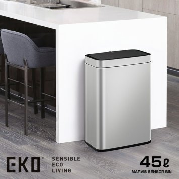 EKO マービス センサービン 45L EK9265MT 389828[ゴミ箱 おしゃれ 蓋つき 45 リットル 45リットル キッチン リビング ダイニング シンプル インテリア 部屋 室内 縦型 ステンレス 美しい ごみ箱 フタ センサー 開閉]          3-4W