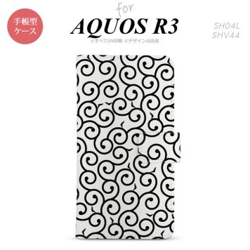 SH-04L/SHV44 AQUOS R3 手帳型スマホケース カバー 唐草 白 黒  nk-004s-r3-dr1133