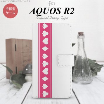 SH-03K/SHV42/706SH AQUOS R2 手帳型スマホケース カバー トランプ 帯 ピンク クリア  nk-004s-r2-dr530