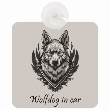 Wolfdog ウルフドッグ Bタイプ 車 窓ガラス 吸盤タイプ 犬 かっこいい おしゃれ イラスト付 DOG IN CAR ドッグインカー ドッグオンボード 安全対策 セーフティサイン デコ 外出 ドライブ カーサイン 吸盤