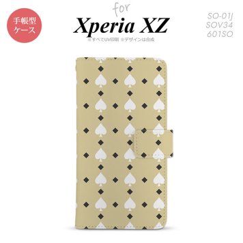 【手帳型 スマホ カバー ケース】【SO01J】【エクスペリア XZ 】手帳型 ケース SO-01J スマホ カバー XPERIA XZ エクスペリア トランプ(スペード) ベージュ×白 nk-004s-so01j-dr541【メール便送料無料】