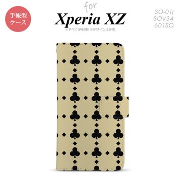 【手帳型 スマホ カバー ケース】【SO01J】【エクスペリア XZ 】手帳型 ケース SO-01J スマホ カバー XPERIA XZ エクスペリア トランプ(クラブ) ベージュ×黒 nk-004s-so01j-dr533【メール便送料無料】