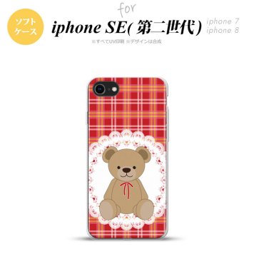 iPhoneSE 2 第二世代 iPhone8&iPhone7 共用 スマホケース 背面カバー ソフトケース くま チェック レース 赤 おしゃれ かわいい かっこいい メンズ レディース nk-ise2-tp755