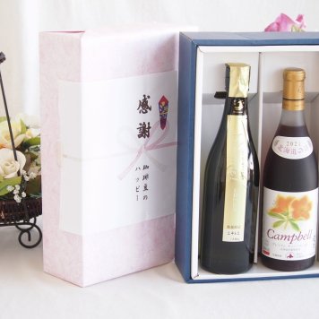 感謝の贈り物ボックス 贅沢な日本酒原酒しぼりたてと国産ワインセット(北海道の詩 プレミアムキャンベル赤ワイン 甘口(北海道)720ml金鯱 しぼっとる純米吟醸原酒(愛知県)720ml