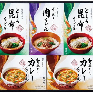 冬の贈物お歳暮手延べ三輪うどん詰合せ 池利 とろろ昆布うどん・和風カレーうどん（各三輪うどん（60g）具材入り）×各2、そぼろ肉うどん（三輪うどん（60g）具材入り）×1
