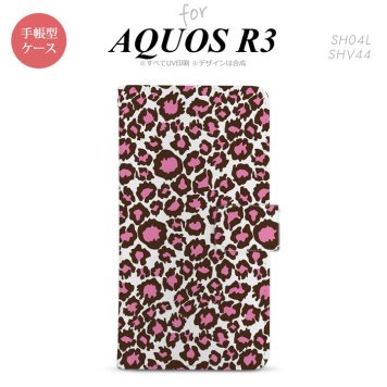 SH-04L/SHV44 AQUOS R3 手帳型スマホケース カバー 豹柄 赤 クリア  nk-004s-r3-dr899