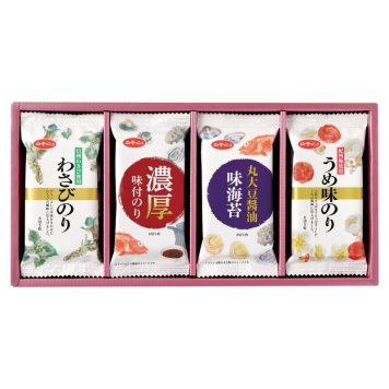 実りの秋の贈り物 味のりバラエティ詰合せ 白子のり セット内容/信州わさび使用わさびのり･濃厚味付のり･丸大豆醤油味のり･紀州梅使用うめ味のり（各8切5枚）×各2