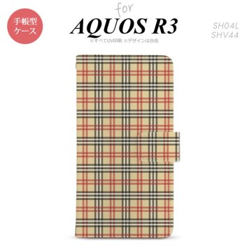 SH-04L/SHV44 AQUOS R3 手帳型スマホケース カバー チェック ベージュ 赤  nk-004s-r3-dr446