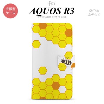 SH-04L/SHV44 AQUOS R3 手帳型スマホケース カバー ハニー クリア 黄  nk-004s-r3-dr1685