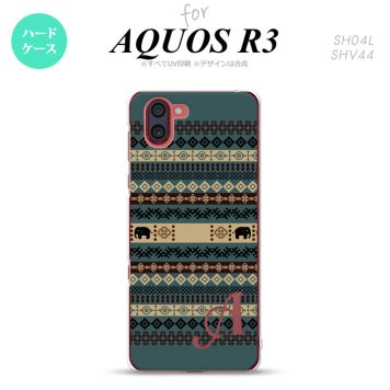 SH-04L SHV44 R3 AQUOS R3 スマホケース カバー エスニック ゾウ 青 +アルファベット nk-r3-1573i