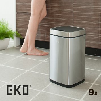 EKO エコスマート X 充電式センサービン 9L[ゴミ箱 9リットル おしゃれ 自動開閉 センサーゴミ箱 センサー式 ごみ箱 USB 充電式 ステンレス キッチン ダイニング 洗面所 洗面室 寝室 小さい 小型 角型 モダン スタイリッシュ]
