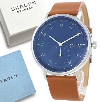スカーゲン SKAGEN メンズ腕時計 ネイビー ブラウン レザーベルト シンプル 薄型 北欧 ブランド プレゼント ギフト 彼氏 旦那 夫 父 成人 卒業 入学