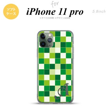 iPhone11Pro iPhone11 Pro スマホケース ソフトケース スクエア モザイク 緑 +アルファベット メンズ レディース nk-i11p-tp1022i