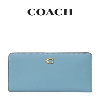 送料無料 コーチ COACH アウトレット 夏のボーナス レディース 財布 かぶせ長財布 長財布 CZ096 B4PUB(ブラス×ブルーベル) ブルー (女性 プレゼント ブランド 薄型 スリム カード多め)