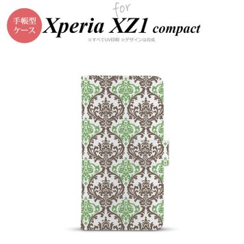 【手帳型 スマホ カバー ケース】【SO02K】【エクスペリア XZ1】手帳型 ケース SO-02K スマホ カバー Xperia XZ1 Compact エクスペリア ダマスク柄 茶×緑 nk-004s-so02k-dr459【メール便送料無料】