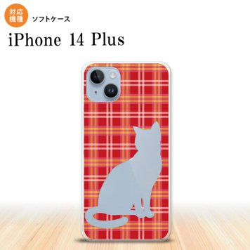 iPhone14 plsu iPhone14 plsu スマホケース 背面ケースソフトケース 猫 チェック B 赤 2022年 10月発売 nk-i14pl-tp952