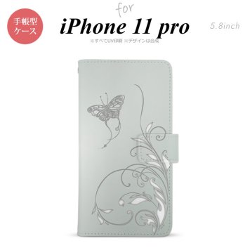 iPhone11Pro iPhone11 Pro 手帳型スマホケース カバー 蝶と草 グレー  nk-004s-i11p-dr1631