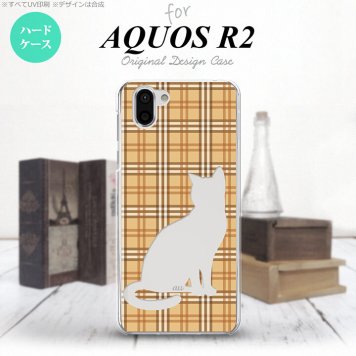AQUOS R2 アクオス アール2 SH-03K SHV42 専用 スマホケース カバー ハードケース 猫 チェック茶B nk-r2-956[スマホ,スマホケース,スマホカバー,ケース,カバー,ジャケット]